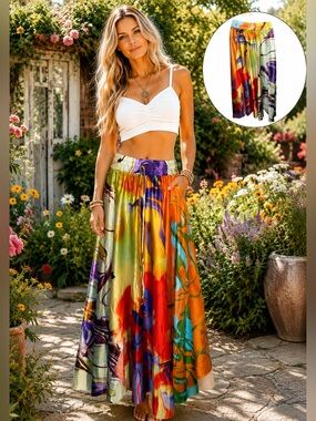 Halfhearted M Boho Floral Multicolor Maxi Skirt